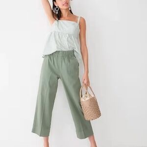 J. Crew Green Wide Leg Cropped Pants Elastic Waist